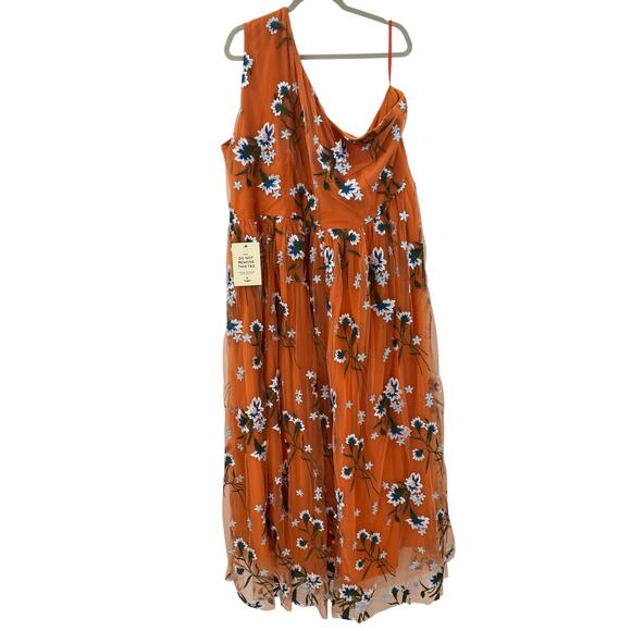 NWT Jessakae 3X Serene Floral Dress Orange Floral One Shoulder Embroidered - Picture 7 of 16